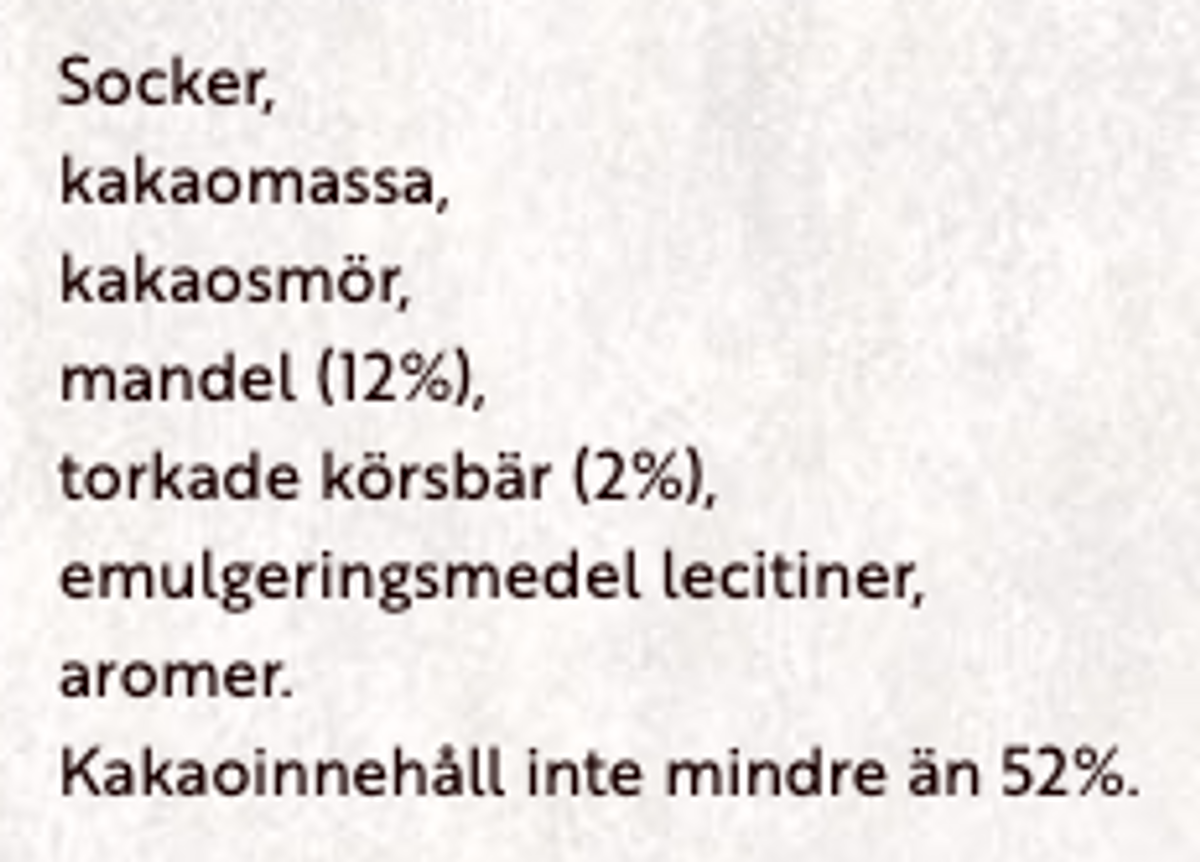 Mørk Sjokolade Kirsebær & Mandel 52%